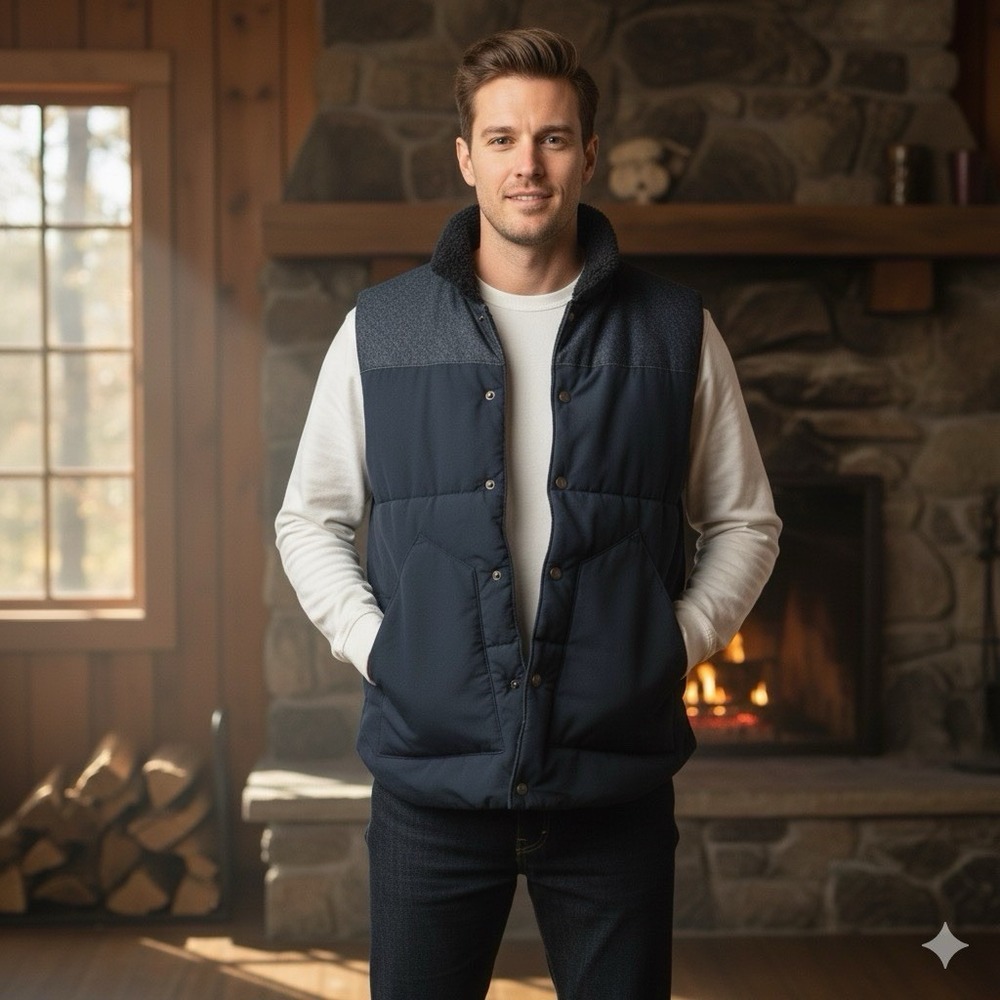 GAP x‎ Pendleton Wool-Lined Puffer Vest Men's Large Blue Denim Western Style